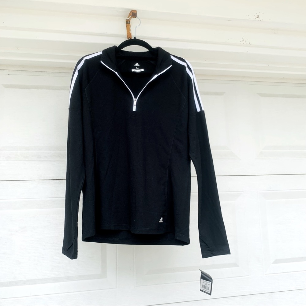 Adidas 3-stripe French Terry shirt- UPF 50, zip neck, long sleeve, women, size M